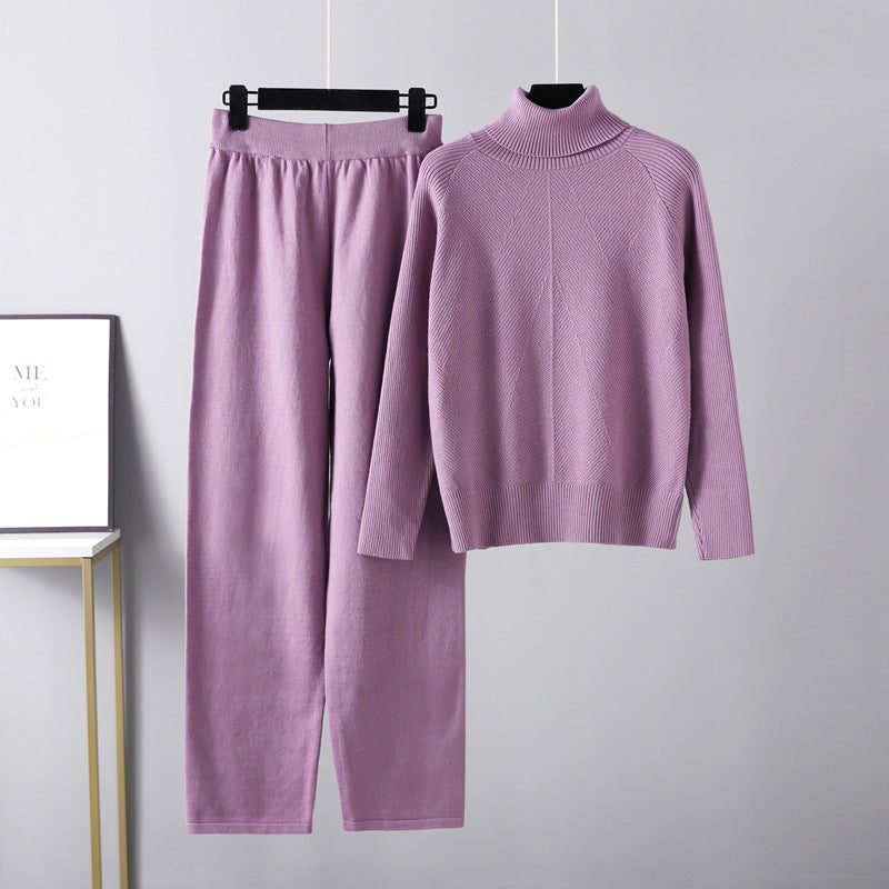 Conjunto Lounge de Punto con Cuello Alto y Pantalones Holgados para Comodidad Diaria 4