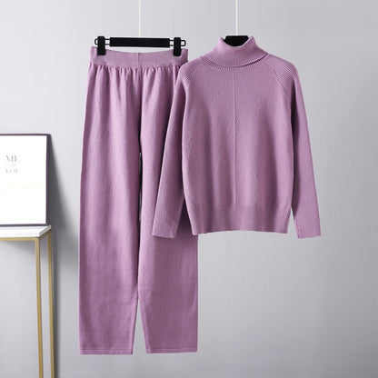 Conjunto Lounge de Punto con Cuello Alto y Pantalones Holgados para Comodidad Diaria 4