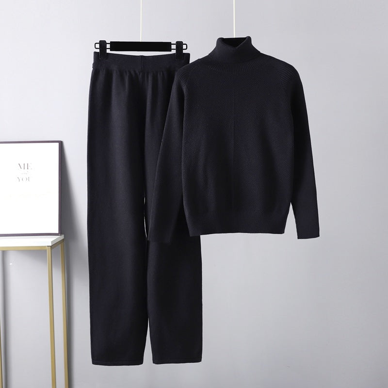 Conjunto Lounge de Punto con Cuello Alto y Pantalones Holgados para Comodidad Diaria 5