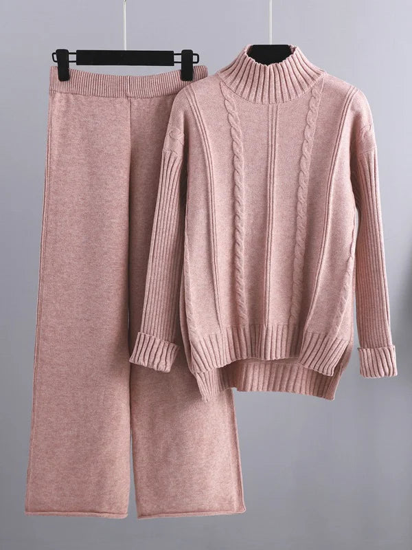 Conjunto Lounge de Punto con Cuello Alto y Pantalones Holgados para Comodidad Diaria 6