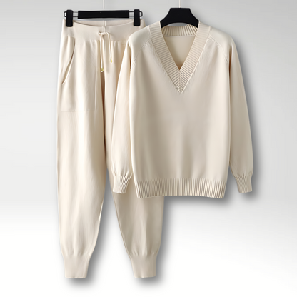 Conjunto de Punto | Conjunto de Estar por Casa con Cuello en V y Pantalones Holgados | Comodidad y Estilo para Relajarse 0