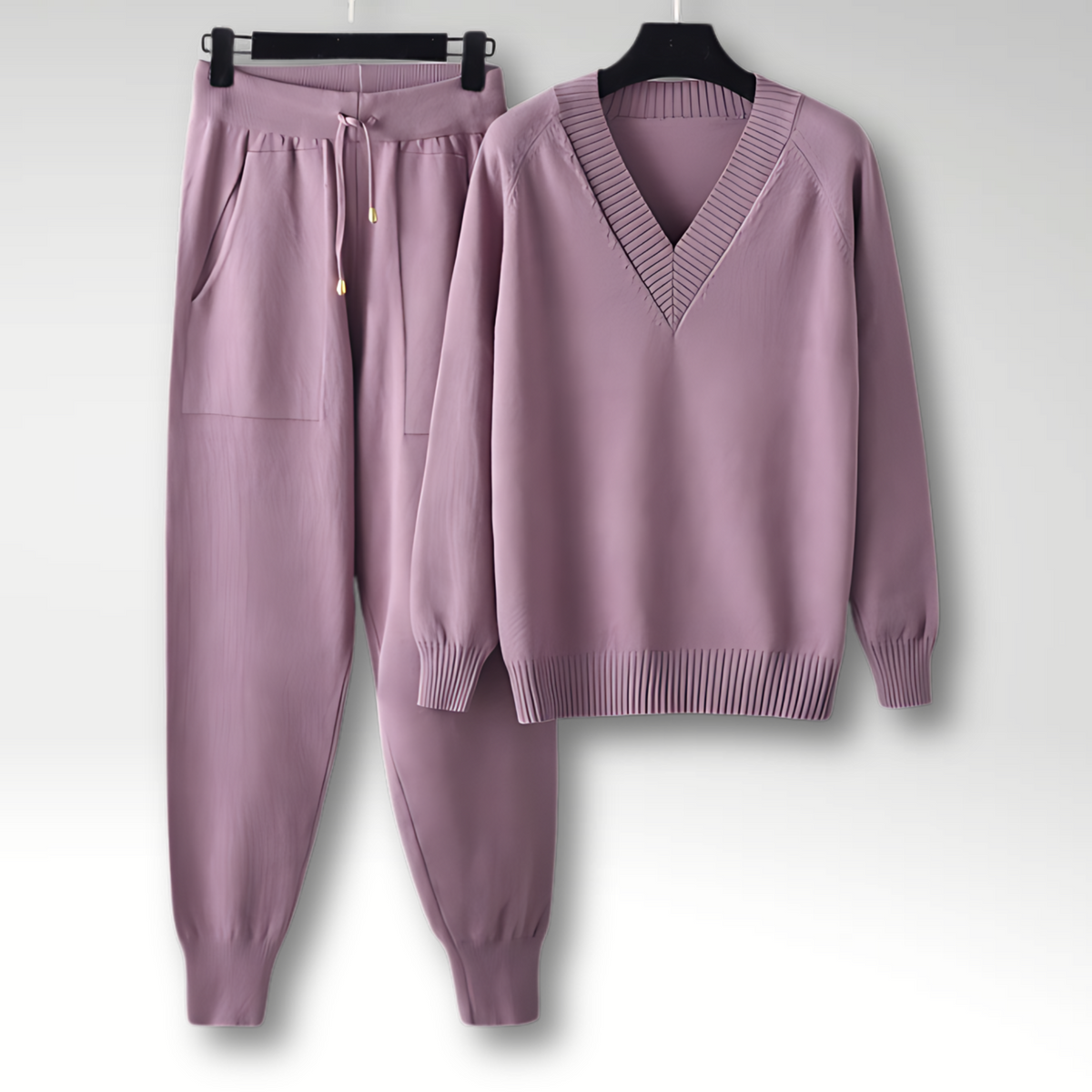 Conjunto de Punto | Conjunto de Estar por Casa con Cuello en V y Pantalones Holgados | Comodidad y Estilo para Relajarse 1