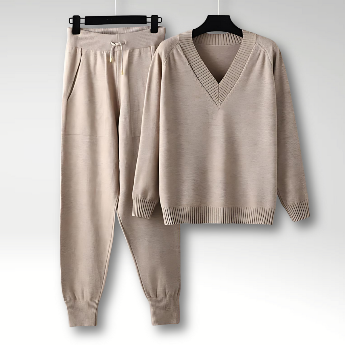Conjunto de Punto | Conjunto de Estar por Casa con Cuello en V y Pantalones Holgados | Comodidad y Estilo para Relajarse 2