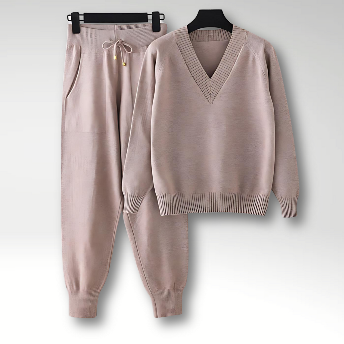 Conjunto de Punto | Conjunto de Estar por Casa con Cuello en V y Pantalones Holgados | Comodidad y Estilo para Relajarse 3