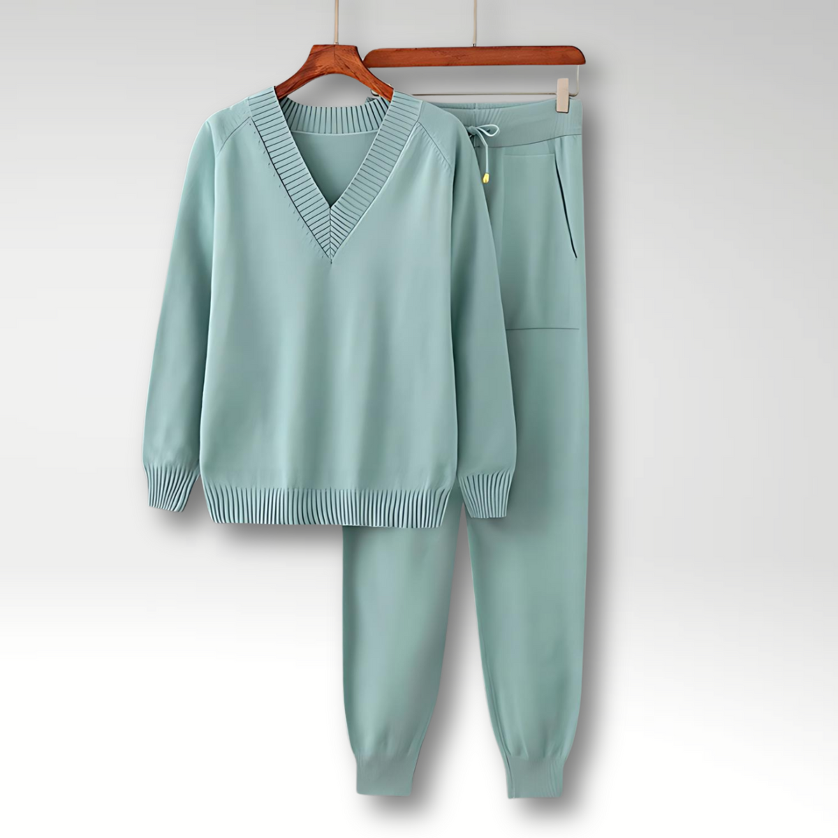 Conjunto de Punto | Conjunto de Estar por Casa con Cuello en V y Pantalones Holgados | Comodidad y Estilo para Relajarse 5