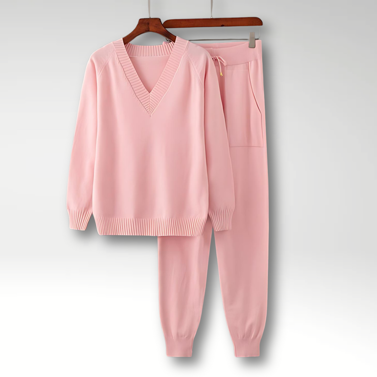 Conjunto de Punto | Conjunto de Estar por Casa con Cuello en V y Pantalones Holgados | Comodidad y Estilo para Relajarse 7