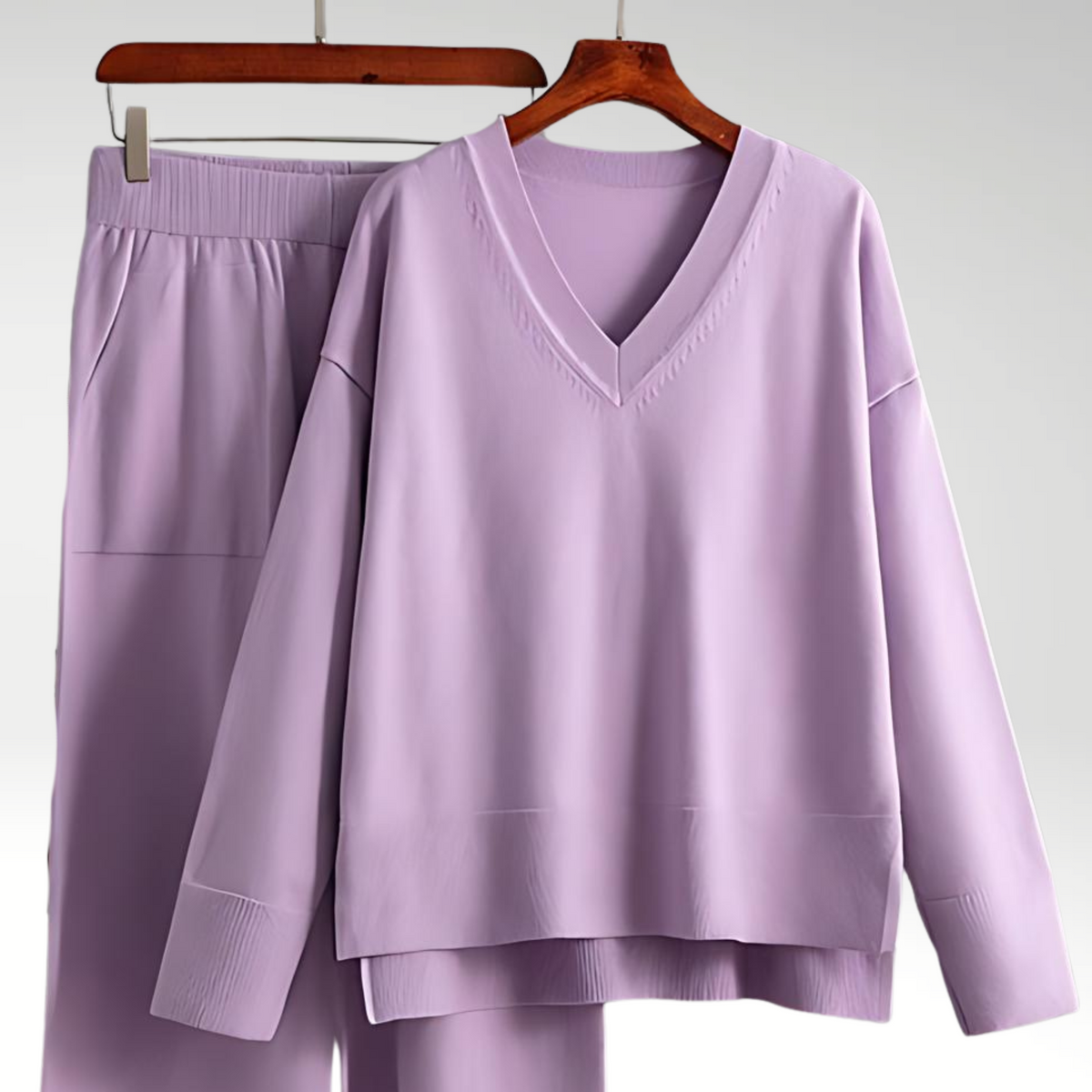 Conjunto de Salón Relajado | Top de Cuello en V y Pantalones Anchos | Comodidad y Estilo Diario 5