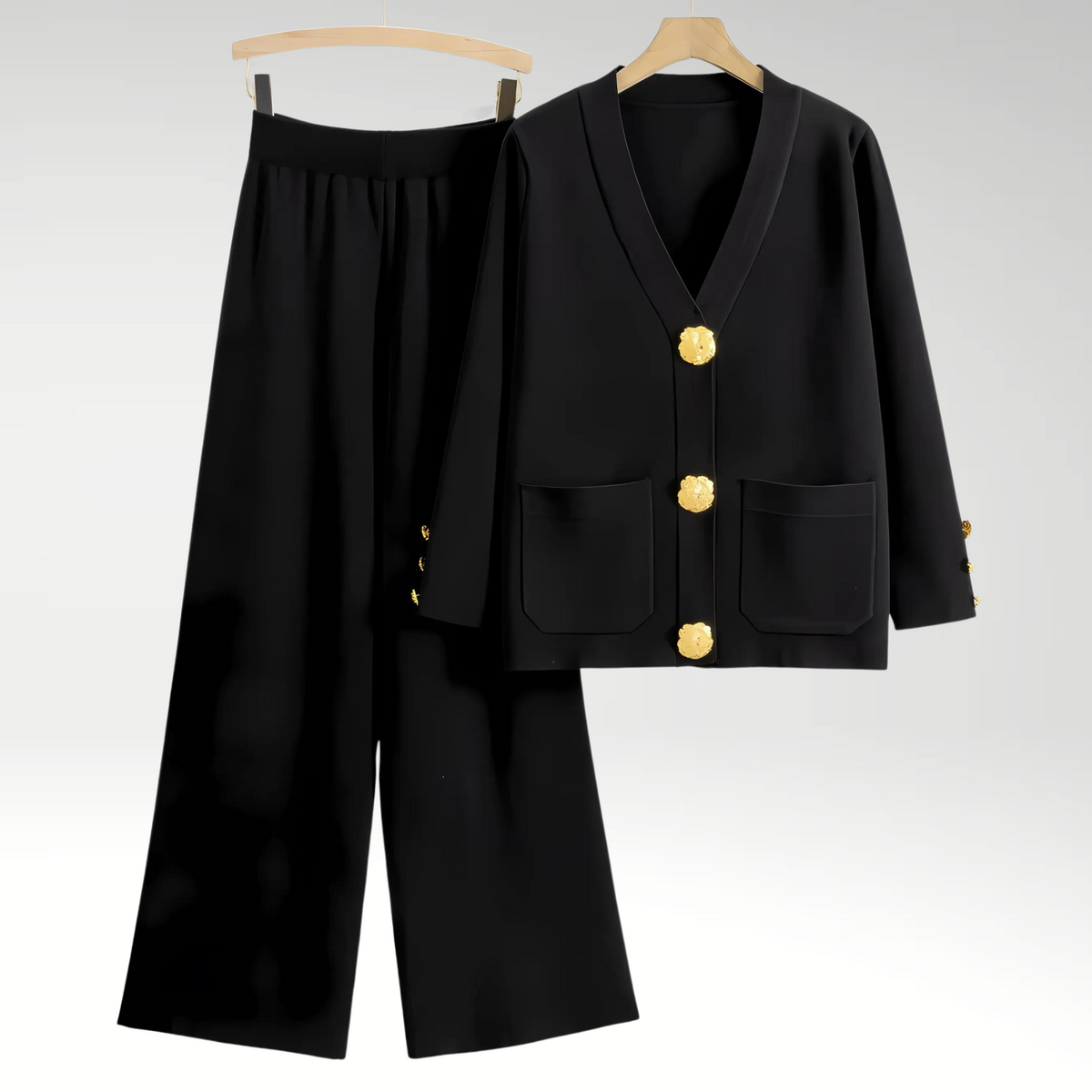 Conjunto de Salón | Top con Cuello en V y Botones con Pantalones Relajados | Estilo Cómodo para Uso Diario 3