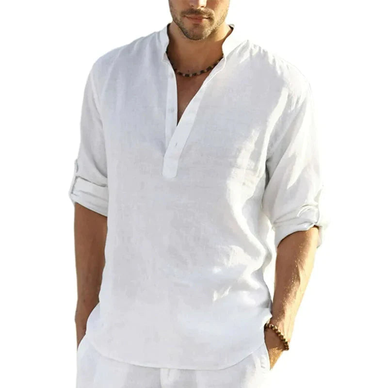 Diego | Camisa de Lino Casual para Hombre con Diseño Elegante y Cuello Henley 0