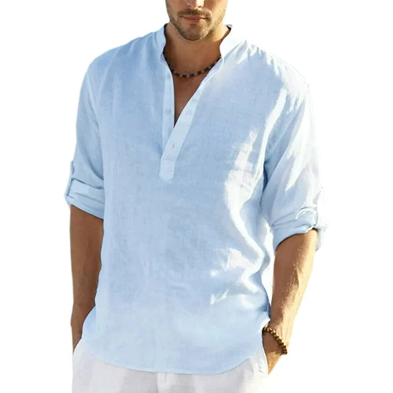 Diego | Camisa de Lino Casual para Hombre con Diseño Elegante y Cuello Henley 1