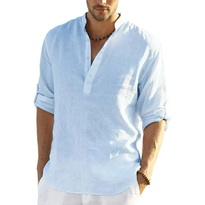 Diego | Camisa de Lino Casual para Hombre con Diseño Elegante y Cuello Henley 1