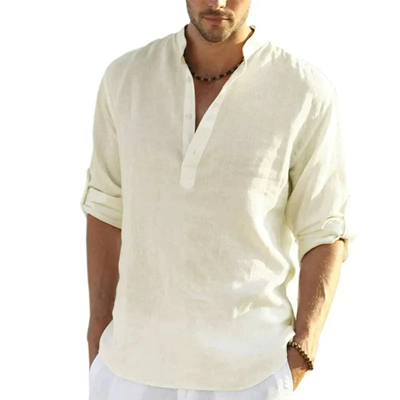 Diego | Camisa de Lino Casual para Hombre con Diseño Elegante y Cuello Henley 3