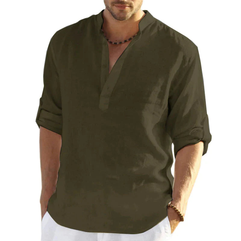 Diego | Camisa de Lino Casual para Hombre con Diseño Elegante y Cuello Henley 4