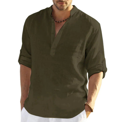 Diego | Camisa de Lino Casual para Hombre con Diseño Elegante y Cuello Henley 4