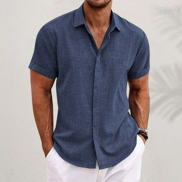 Diego | Camisa de Manga Corta de Algodón y Lino para Hombre 0