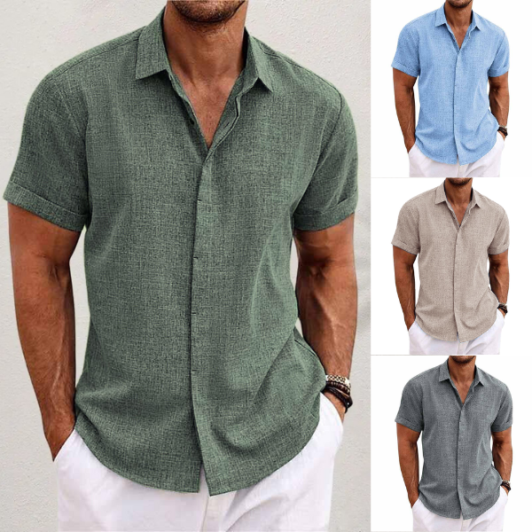 Diego | Camisa de Manga Corta de Algodón y Lino para Hombre 2