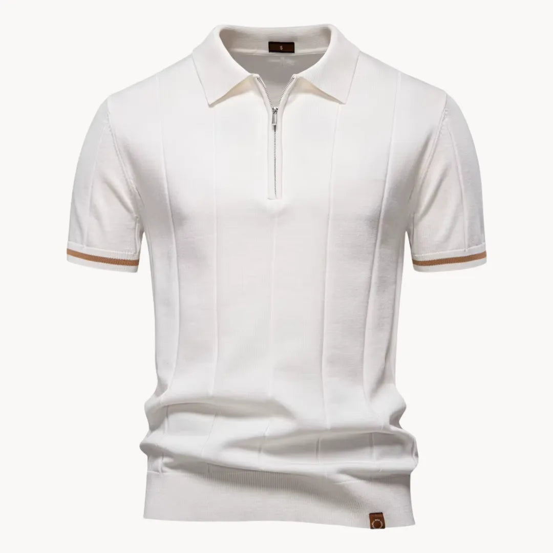 Diego | Polo Blanco Hombre de Manga Corta con Cremallera y Estilo Moderno 17