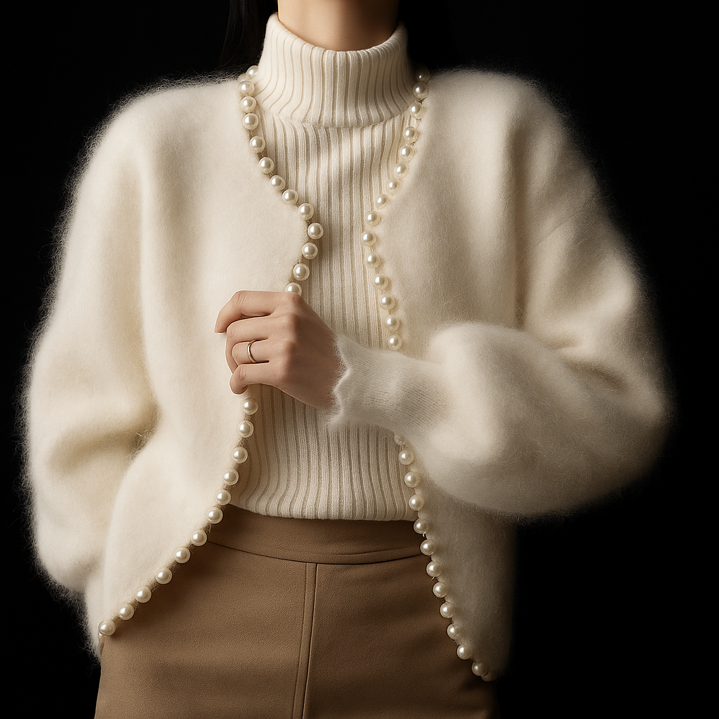 Elegante Cárdigan Abierto de Punto Suave con Detalle de Perlas | Prenda Versátil para Estilos Casual y Elevados 3