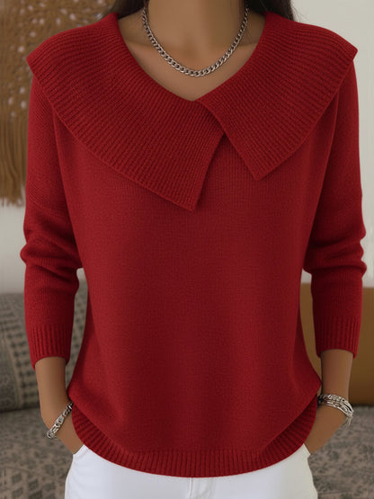 Elegante Suéter de Punto con Cuello Ancho y Escote en V para Comodidad Diaria 0