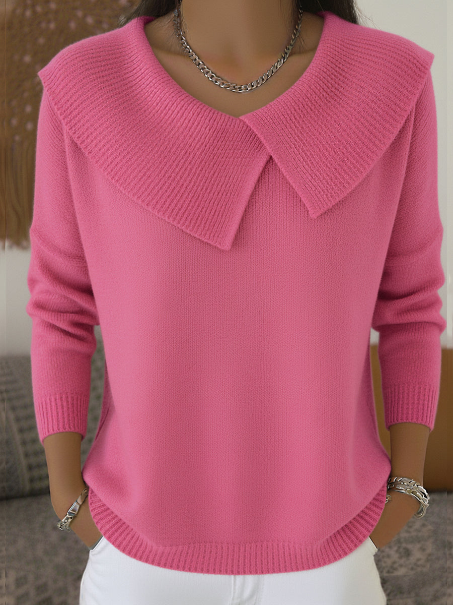 Elegante Suéter de Punto con Cuello Ancho y Escote en V para Comodidad Diaria 1