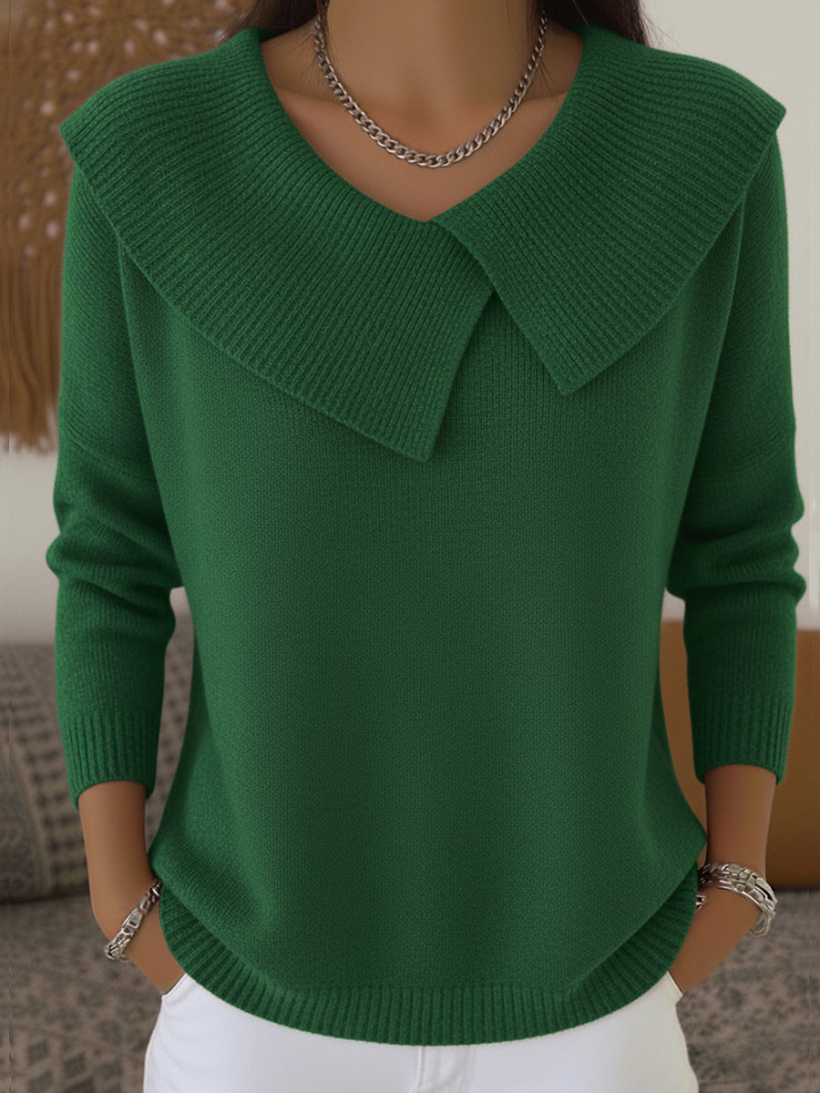 Elegante Suéter de Punto con Cuello Ancho y Escote en V para Comodidad Diaria 2