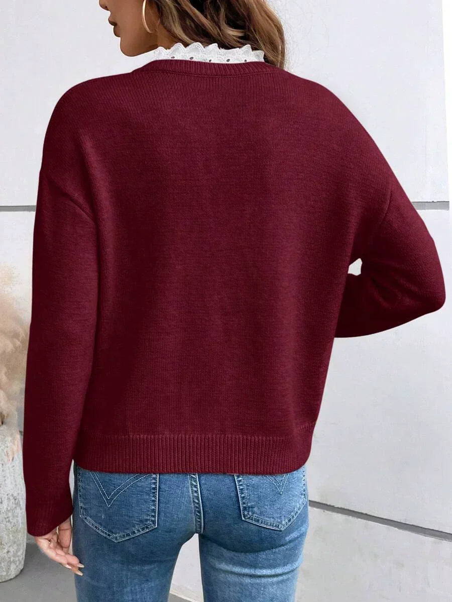 Elegante Top de Punto con Ribete de Encaje y Cuello en V | Comodidad y Estilo para el Uso Diario 4
