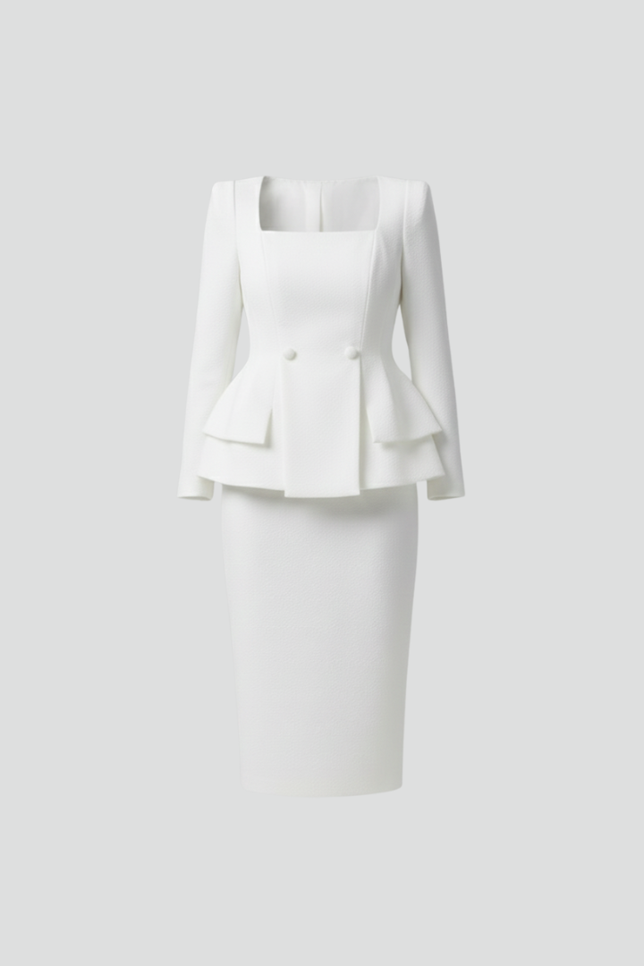Elena | Traje de Mujer con Blazer y Falda Cuello Cuadrado para Eventos Elegantes 1