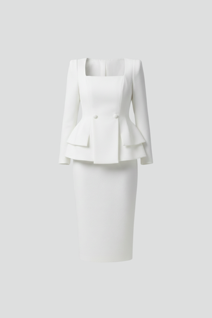 Elena | Traje de Mujer con Blazer y Falda Cuello Cuadrado para Eventos Elegantes 1