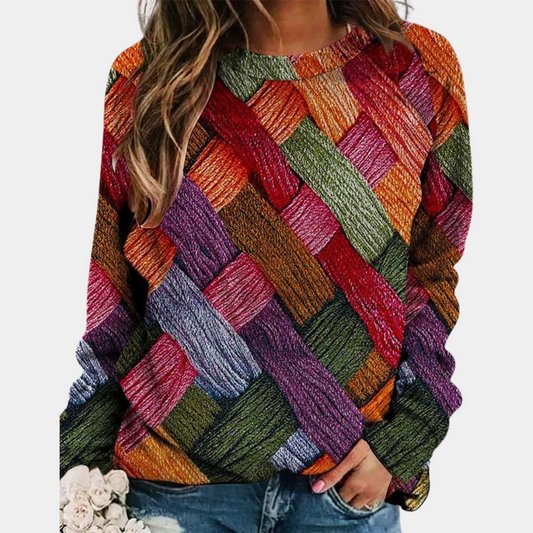 Estilo Casual | Top de Manga Larga de Punto con Patchwork Multicolor | Comodidad y Estilo para el Día a Día 0