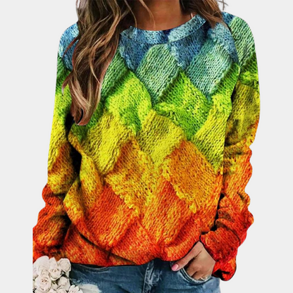 Estilo Casual | Top de Manga Larga de Punto con Patchwork Multicolor | Comodidad y Estilo para el Día a Día 2