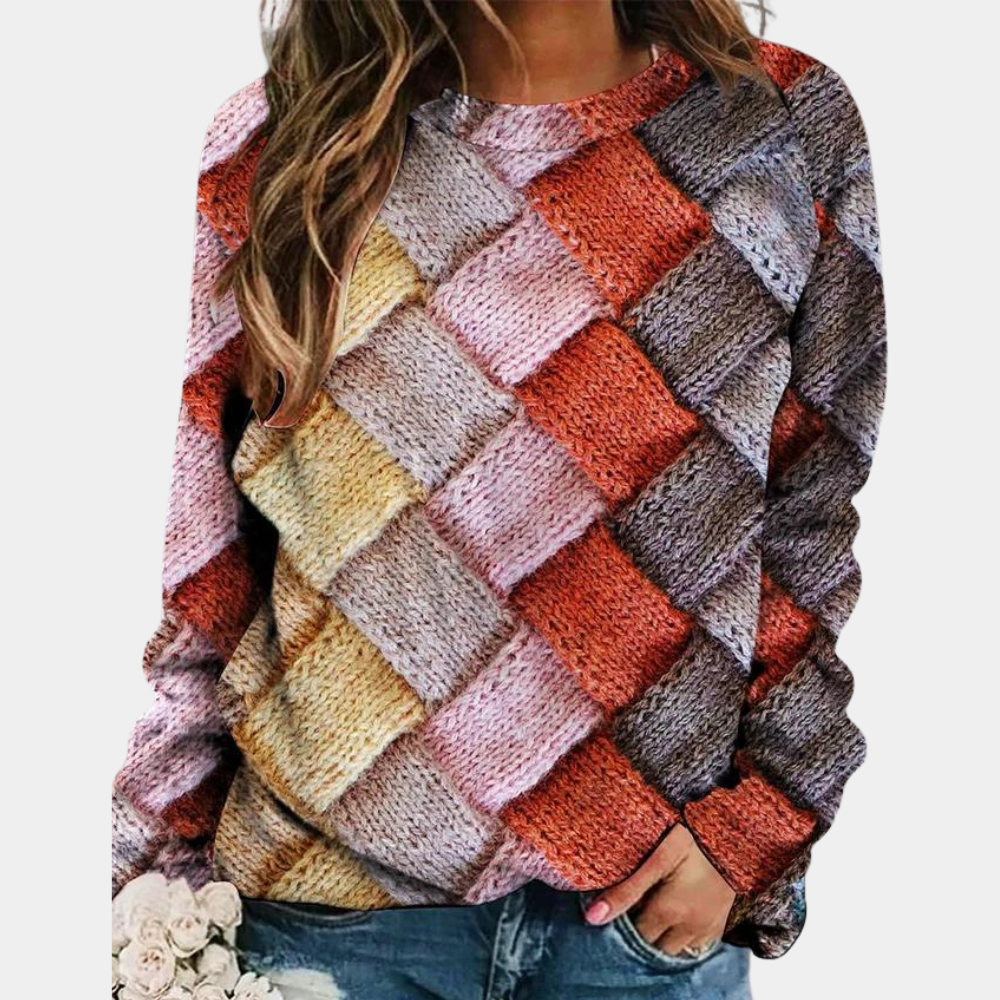 Estilo Casual | Top de Manga Larga de Punto con Patchwork Multicolor | Comodidad y Estilo para el Día a Día 3