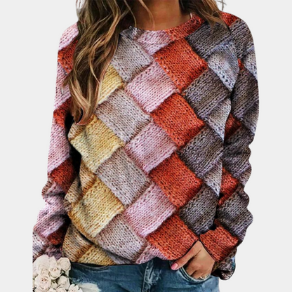 Estilo Casual | Top de Manga Larga de Punto con Patchwork Multicolor | Comodidad y Estilo para el Día a Día 3