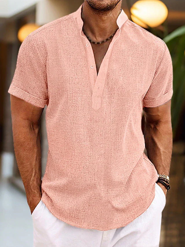 Fernando | Camisa de Manga Corta con Cuello Alto y Escote en V para Hombre 0