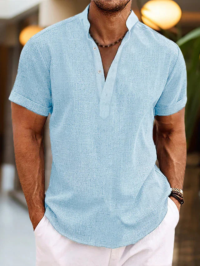Fernando | Camisa de Manga Corta con Cuello Alto y Escote en V para Hombre 2