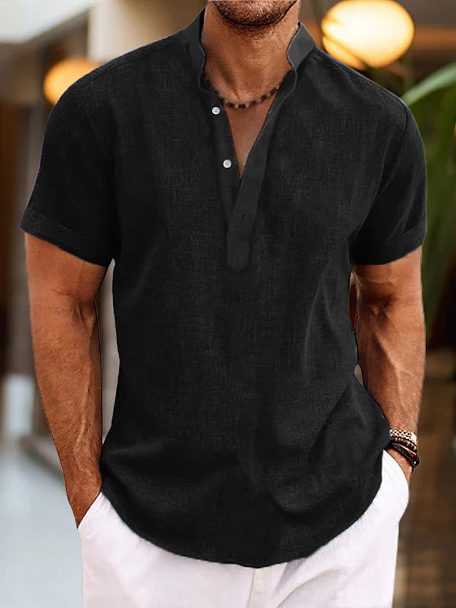 Fernando | Camisa de Manga Corta con Cuello Alto y Escote en V para Hombre 4