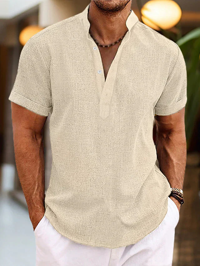 Fernando | Camisa de Manga Corta con Cuello Alto y Escote en V para Hombre 6