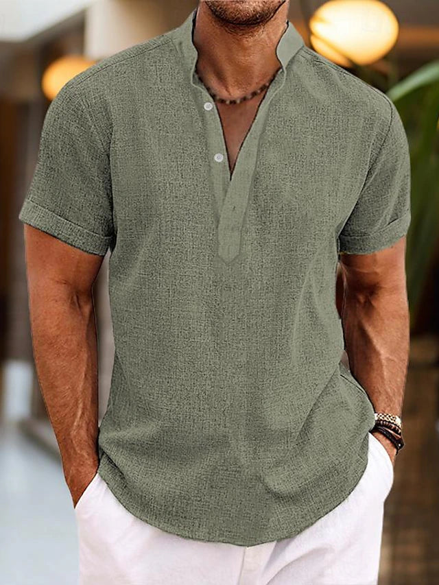 Fernando | Camisa de Manga Corta con Cuello Alto y Escote en V para Hombre 8