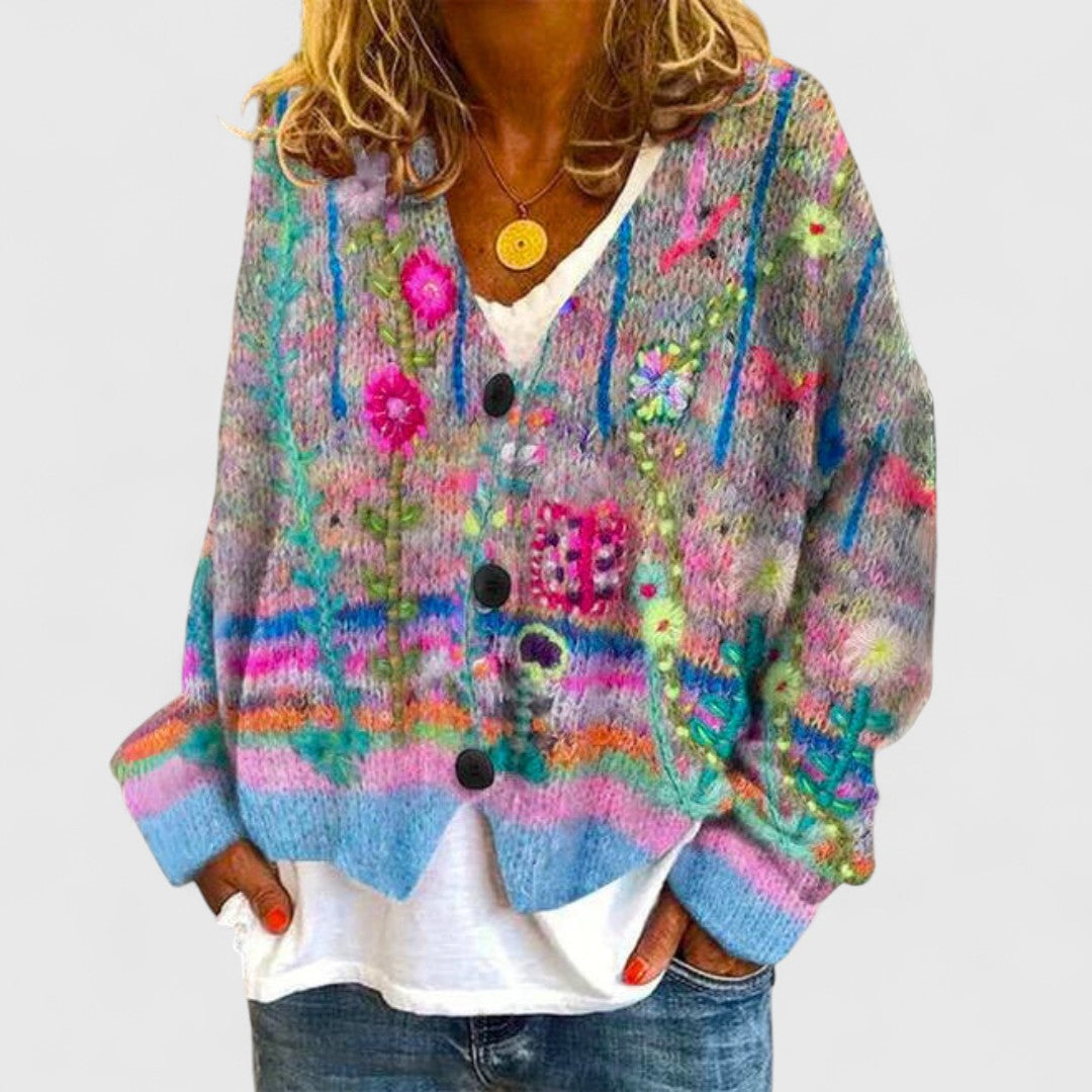 Isabel | Cárdigan de Punto Floral para Mujer con Cuello en V 0