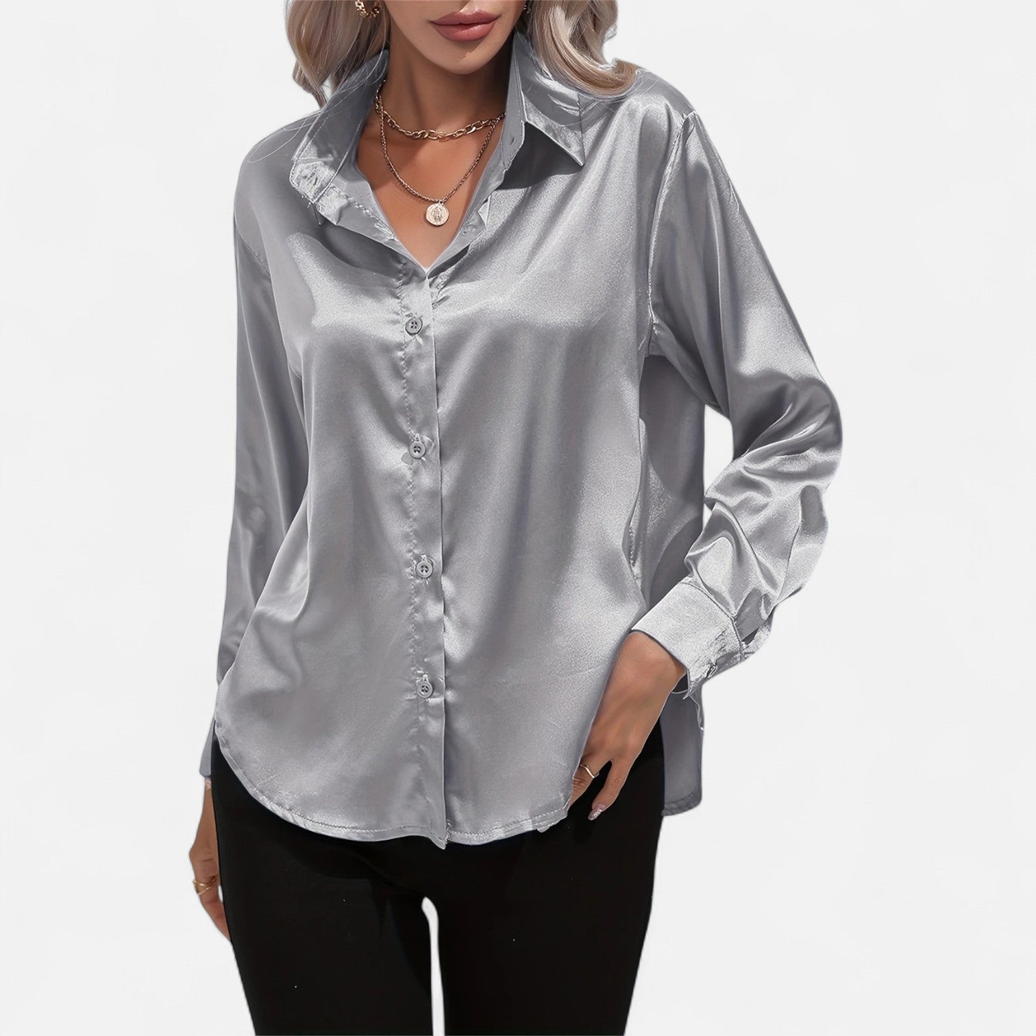 Isabella | Elegante Blusa Blanca de Satén para Mujer 12