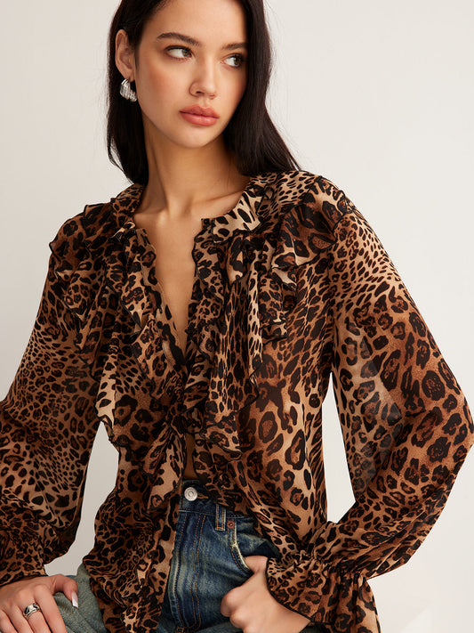 Isabella | Elegante Blusa de Gasa con Estampado de Leopardo 0
