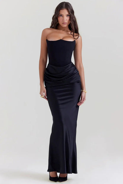 Isabella | Vestido Largo de Satén Fruncido Elegante para Mujer 0