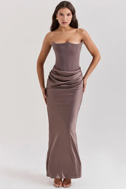 Isabella | Vestido Largo de Satén Fruncido Elegante para Mujer 1