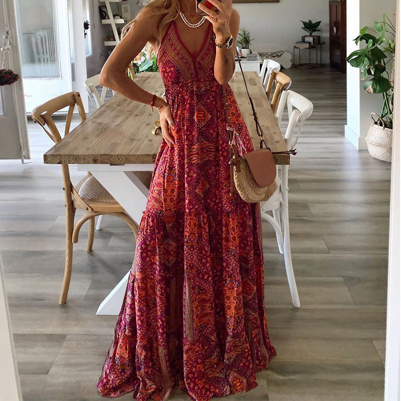 Isabella | Vestido Maxi Drapeado Bohemio con Cuello en V para Mujer 1
