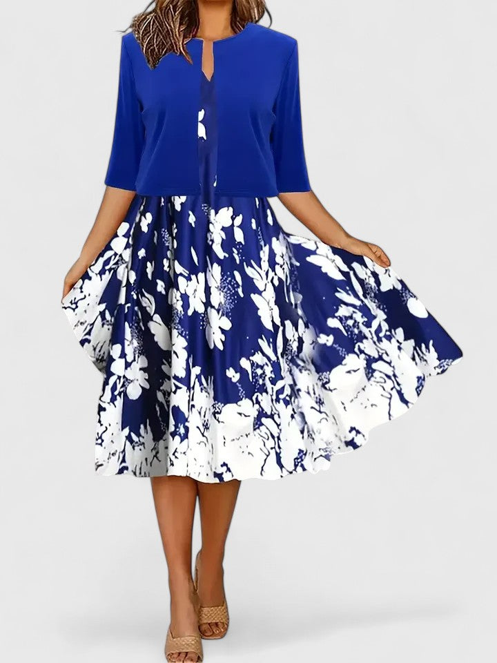 Isabella | Vestido Midi Floral de Manga Tres Cuartos para Mujer 0