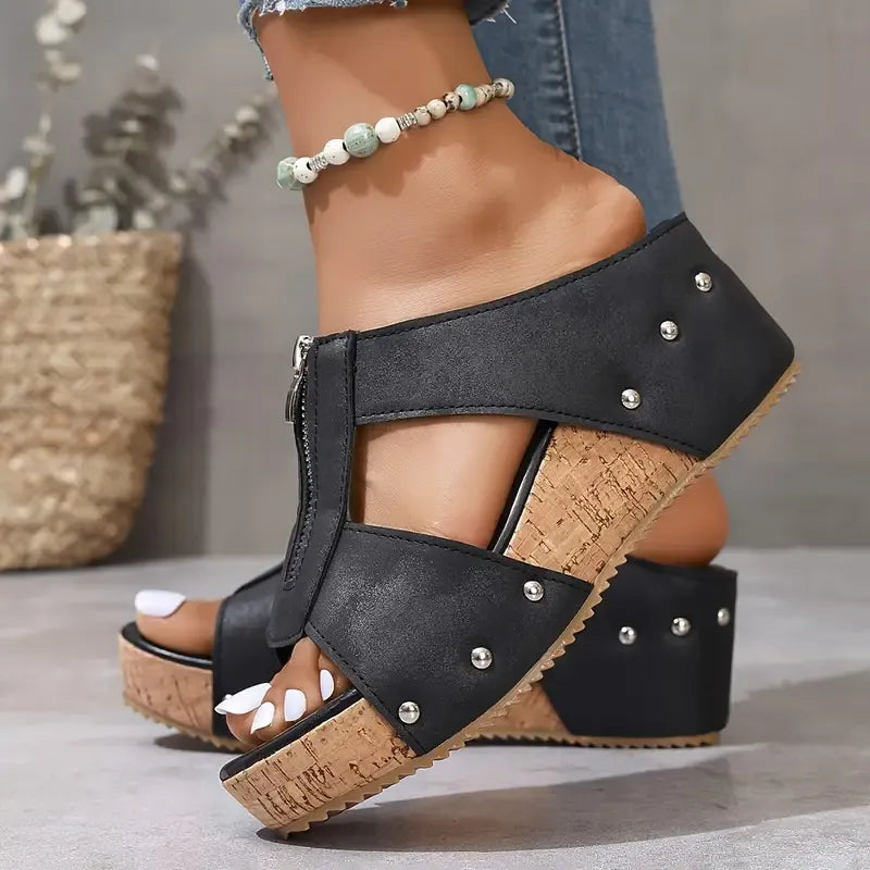 Isidora | Sandalias de Cuña Abierta con Cremallera para Mujer 0