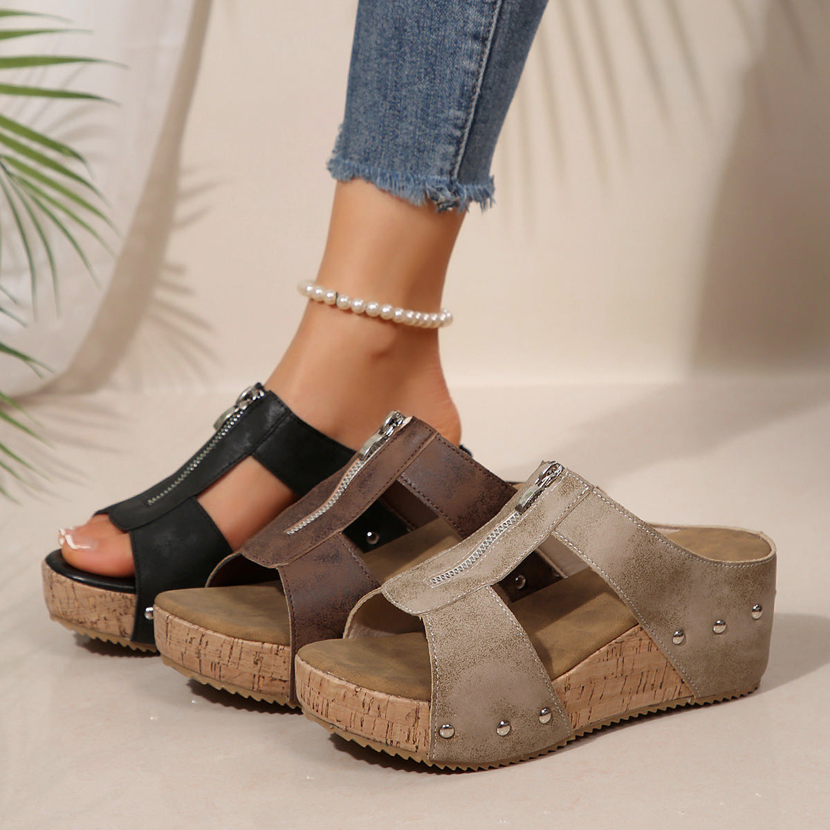Isidora | Sandalias de Cuña Abierta con Cremallera para Mujer 3