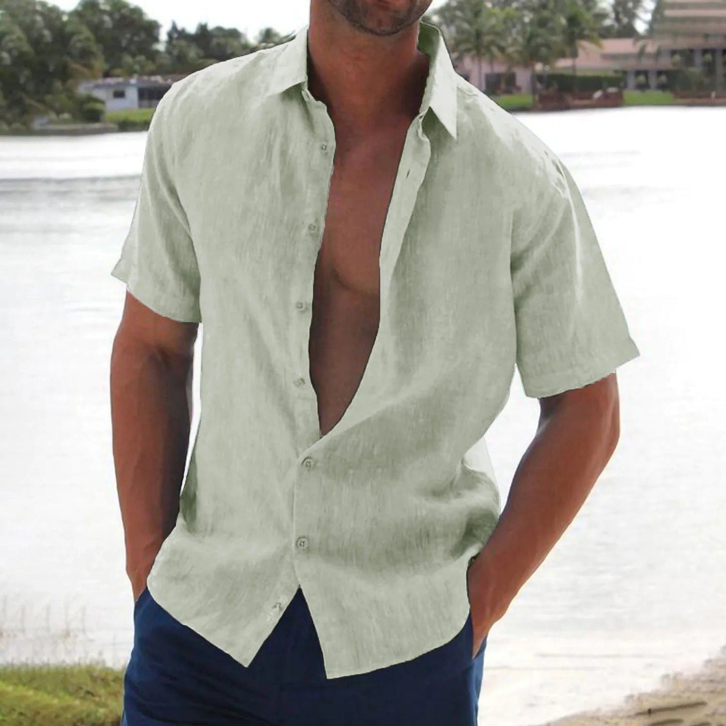 Javier | Camisa de Lino Casual de Manga Corta para Hombre 1