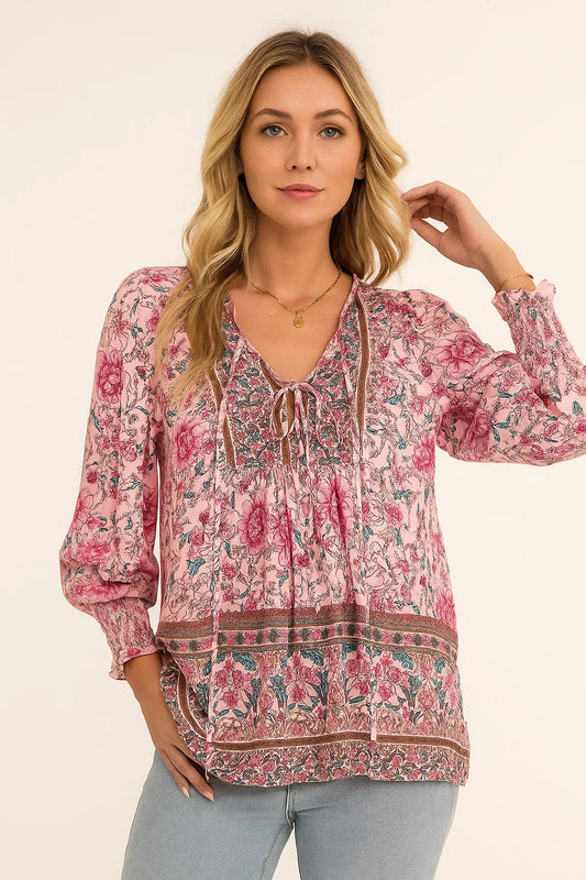 Lucía | Camisa Floral con Mangas Farol para Mujer 0