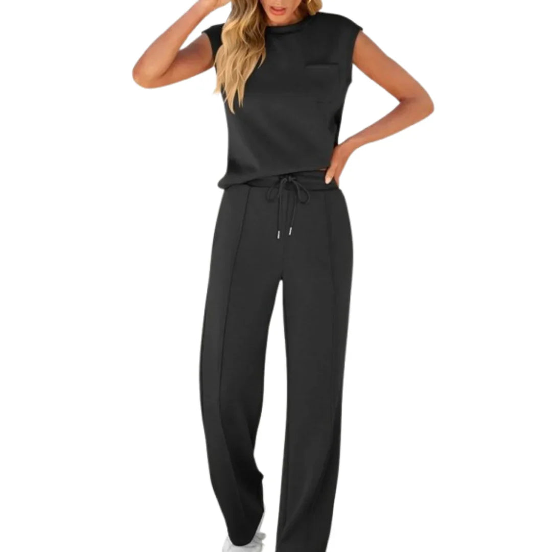 Lucía | Conjunto de Ropa de Estar por Casa para Mujer con Top Sin Mangas y Pantalones Anchos 0