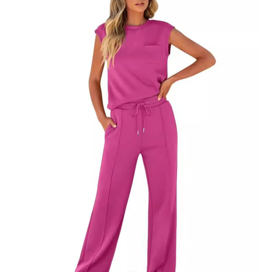 Lucía | Conjunto de Ropa de Estar por Casa para Mujer con Top Sin Mangas y Pantalones Anchos 2